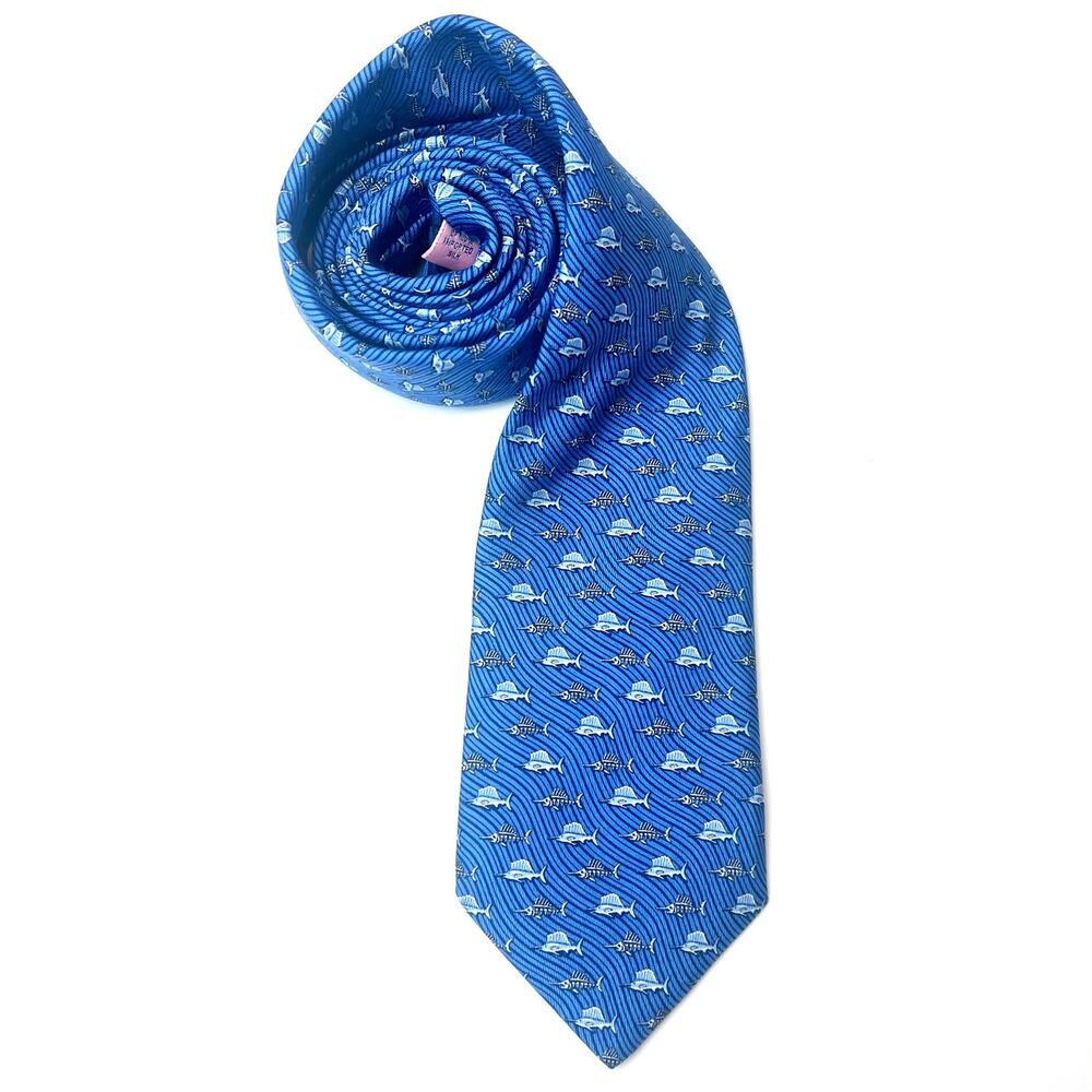 Vineyard Vines Silk Blue Marlin Fish Tie Nautical Designer Necktie